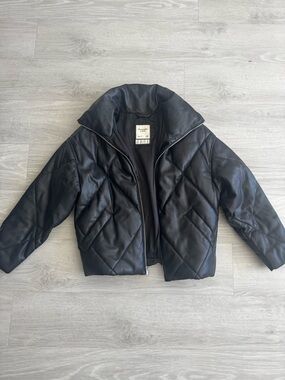 Abercrombie Black Faux Leather Puffer Jacket
